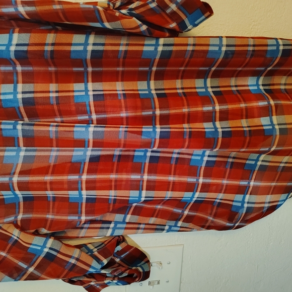 Men's Red Plaid Shirt with Lace Detail - Picture 5 of 16